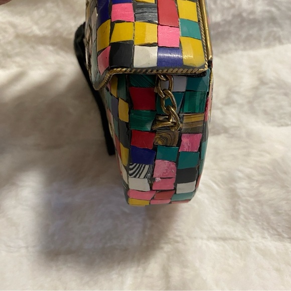 Like New/EUC Lulu Handmade Multicolor Mosaic Stone Metal Clutch/Crossbody Purse - Picture 5 of 11